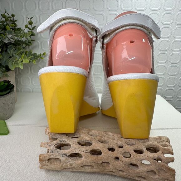 Arche EGZY CLOGS White and Yellow Leather Wedge Sandals Size 39 US Size 8 - Picture 8 of 12